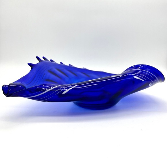 Makora Krosno Cobalt Blue Art Glass Bowl Centerpiece Modern Decor‎ Conch Shell